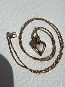 14K Yellow Gold Filled White Opal Heart Necklace 18” - Picture 1 of 6