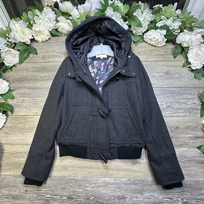 Abrigo Mujer GRANE Talla Mediana Forrado Con Capucha Gris Mezcla Lana Chaqueta Foto 1 de 4