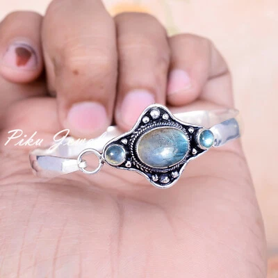 Labradorite Blue Fire Gemstone Bangle 925 Sterling Silver Attractive Bracelet - Image 1 of 4