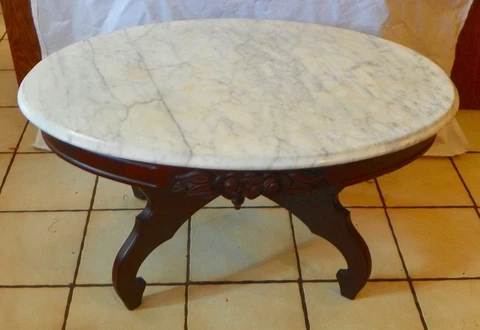 Victorian Mahogany Carved Oval Marble Top Coffee Table  (CT179) Cover