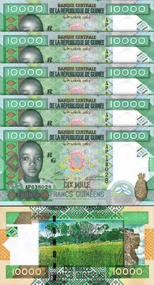 Guinea 10000 Francs 2007, UNC, 5 Pcs LOT, Consecutive, P-42a - Image 1 of 4