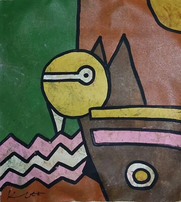 Pintura al óleo expresionista abstracta firmada por Paul Klee sobre lienzo - Arte moderno suizo Foto 1 de 4