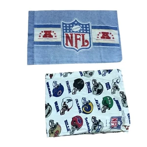 Vintage 1990s NFL Football Helmets Bibb Co. Twin Flat Bed Sheet + 1 Pillow Case - Picture 1 of 8