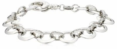 PULSERA CADENA INICIADORA COLGANTE CRISTAL PAVÉ REDONDO TONO PLATA FÓSIL JA5611040 Foto 1 de 2