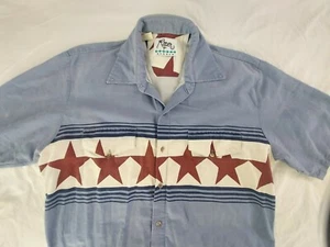 Vintage Roper Border Mens Large Blue Red Stars Button Down Shirt Patriotic USA - Picture 1 of 9