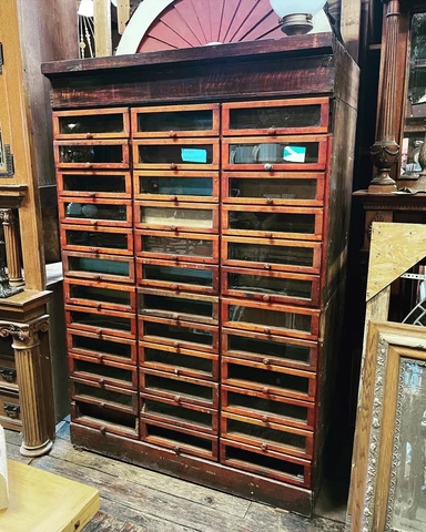 Original Antique 1900s 36 Drawer Haberdashery Built In Cabinet Cover