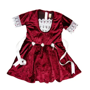 Vardhaman Red Velour Short Sleeve Girls Toddler Holiday Dress White Lace Trim - Picture 1 of 8