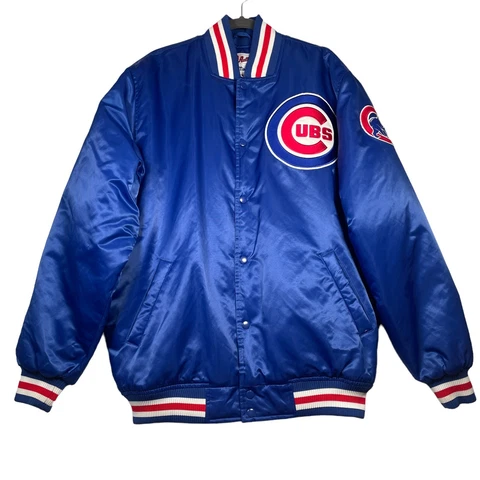 Chicago Cubs Majestic Authentic Mens Large Satin Bomber Quilted Jacket Blue 2008 Cover
