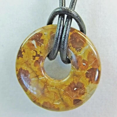 Collar de cordón de cuero donut piedra 1 1/8" pequeño marrón piel de leopardo jaspe NUEVO #67 Foto 1 de 3