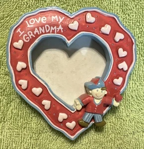 Vtg “I Love My Grandma” Heart Shaped Picture Frame Magnet  - Picture 1 of 4