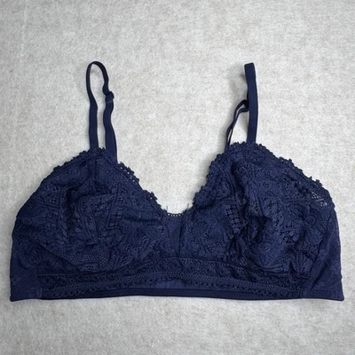 Aerie Blue Triangle Lace Mesh Bralette Padded wireless Lined Bra Size Large L - Image 1 of 4