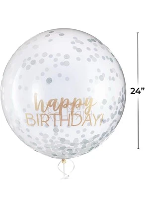 Látex Jumbo 24 pulgadas "¡Feliz cumpleaños!" Globo de confeti de plata Foto 1 de 4