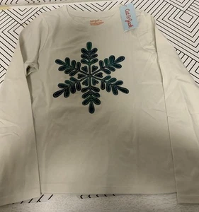 🥥 Girls Long Sleeve T-Shirt Cream Snowflake Size S (6/7)🆕 - Picture 1 of 5