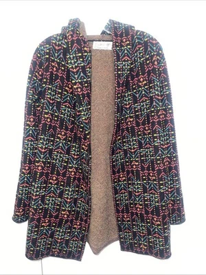 Field Flower Kerry 黑色羊毛连帽开襟开衫毛衣 XS 码 Anthropologie — 第 1/4 张图片