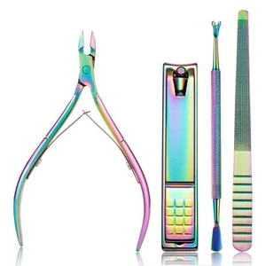 Cuticle Trimmer with Cuticle Pusher - 4 Pack Stainless Steel Nail Clippers Se... - Picture 1 of 8