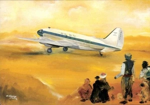 Artist Postcard EL AL Passenger Aircraft, Curtis Commando C-46; Auto-sign, 4x6" - Picture 1 of 2