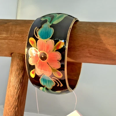 Antika Collection Hand Painted Bracelet Made In India Floral Design Enamel Brass - Image 1 of 4