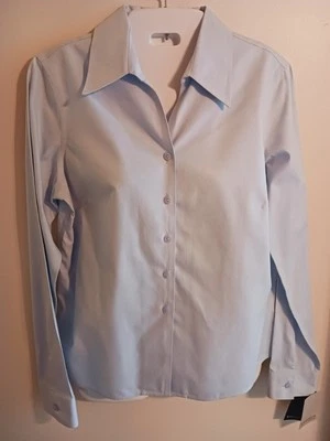 NEW DEFECT *Read* Jones Wear JNY SZ 4 Light Blue Blouse 100% Cotton - Image 1 of 4