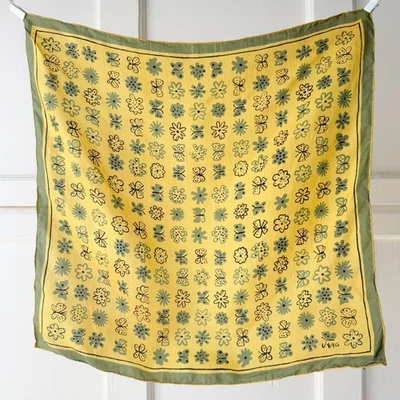 VTG 40s-50s Vera Neumann Green Flowers & Butterflies Print Silk Scarf 16" - Image 1 of 3