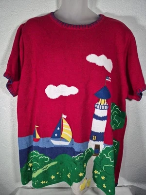 Vtg Quacker Factory Red Pull Over Nautical Sweater Size 2X NWT Short-Sleeve - Image 1 of 4