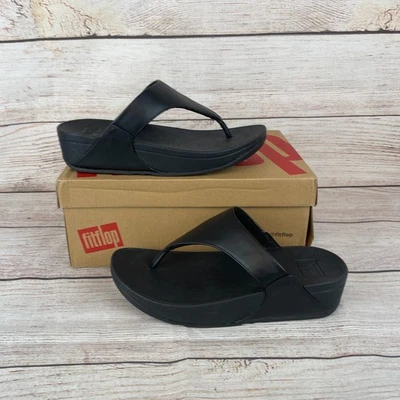 Fit Flops Lulu LeatherToepost Womens Sz 7 Sandals Black - Image 1 of 4
