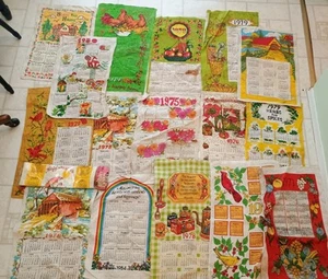 Lot of Vintage Linen Cloth Fabric Calendars Kitchen Travel Tea Towels Mushrooms - Picture 1 of 9