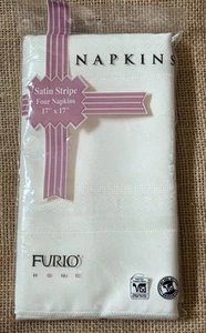 Vintage Furio Bone Satin Stripe Cloth Napkins Cottage Core Neutral USA Made - Picture 1 of 6