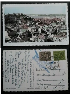 1955 Portugal Postcard-Vista Parcial ties 2 Stamps cd Estoril to California - Picture 1 of 3