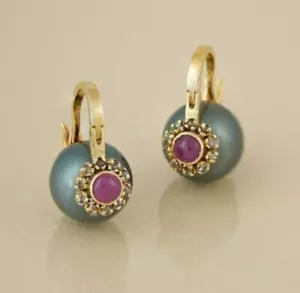 Real Black Pearl Ruby Gemstone Pave Diamond 925 Sterling Silver Dangle Earring - Picture 1 of 8