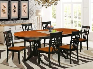 7pc Dining Set, Plainville oval double pedestal table + 6 chairs black & cherry - Picture 1 of 12