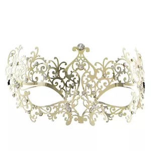 Gold Lace Masquerade MASK VENETIAN Metal | Delicate Clear Diamante Filigree - Picture 1 of 4