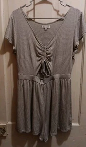 Soft & Sexy Romper Women Size Large One Piece Romper Blue Gray And White Stripe - Picture 1 of 13