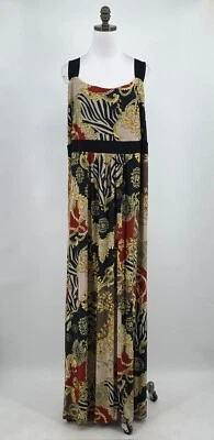 Vestido largo Igigi para mujer negro marrón estampado floral con tiras talla 26/28 Foto 1 de 4