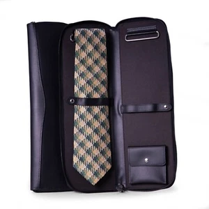 STONEHENGE BLACK LEATHER TRAVEL TIE CASE - Picture 1 of 1