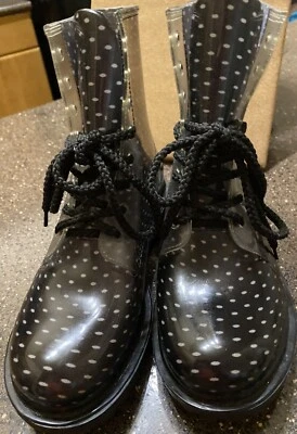 Dirty Laundry Womens Roadie Size9 Black White Polka Dots Ankle Combat Rain Boot - Image 1 of 4