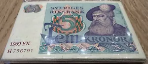 One (1) Sweden 5 Kronor Paper Money Banknote Currency - Riksbank (Circulated) - Picture 1 of 2