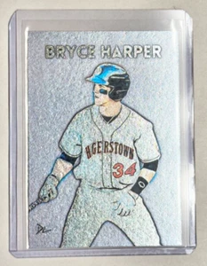 Bryce Harper Platinum Plated Artist Signed "Hagerstown Suns" Trading Card 1/1 - Picture 1 of 2
