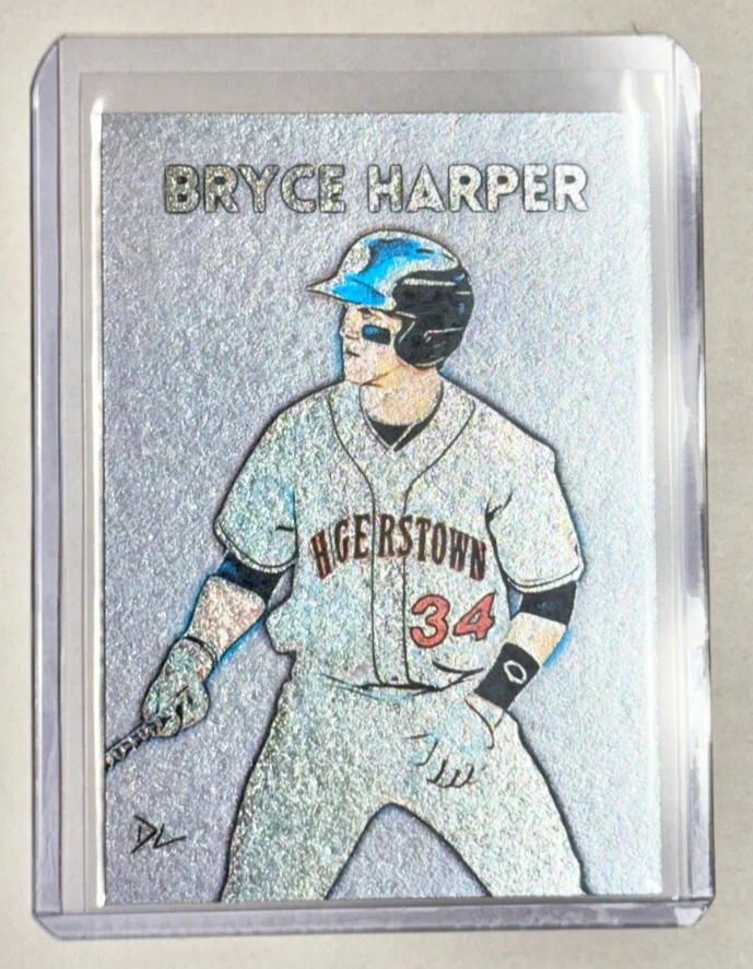 Bryce Harper Platinum Plated Artist Signed "Hagerstown Suns" Trading Card 1/1 - Image 1 of 2