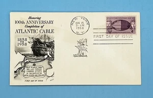 1958 Anniversary Completion of Atlantic Cable FDC First Day Cover 4 Cent - Bild 1 von 2