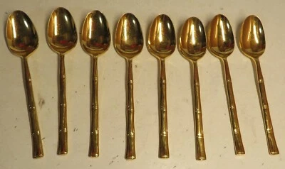 SET 8 pc TEASPOONS Vintage COSMOS Stainless CSM52 GOLD BAMBOO Electroplate Lot - Image 1 of 4