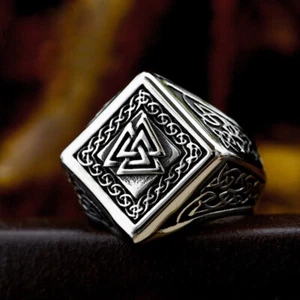 Anillo de sello de diamantes con nudo celta de nogal vikingo de acero inoxidable hiphop anillo de motociclista - Imagen 1 de 1