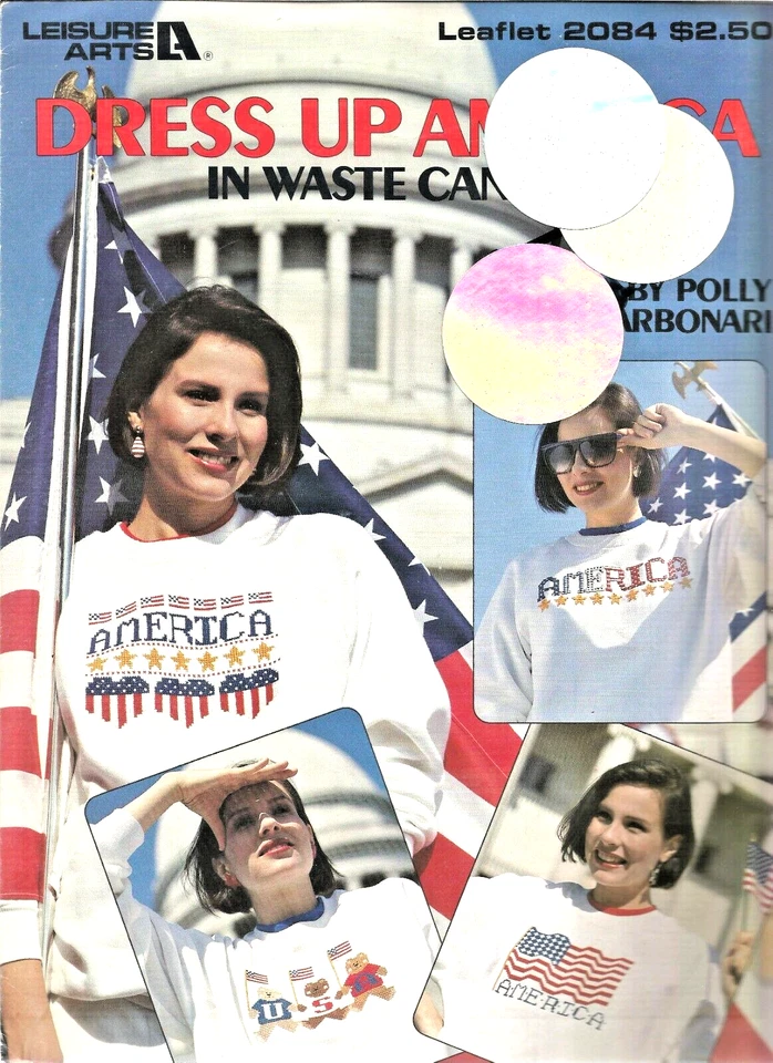 Dress Up America Cross Stitch Craft Pattern Patriotic Designs using Waste Canvas - Image 1 of 3