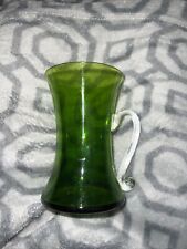 Beautiful Vintage Enesco Green Glass Drinkware with Clear Glass Handle. 
