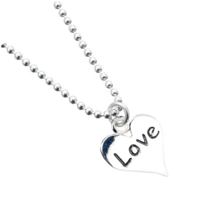 Sterling Silver Ball Bead Necklace with Love Heart Charm - Picture 1 of 3