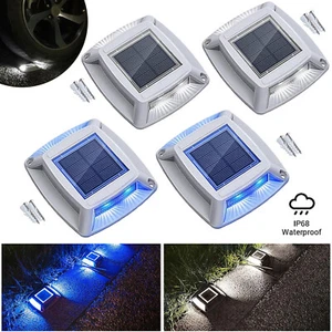 Solar Deck Lights Driveway Dock Lamp LED Waterproof Outdoor Warning Step Lights - Picture 1 of 32