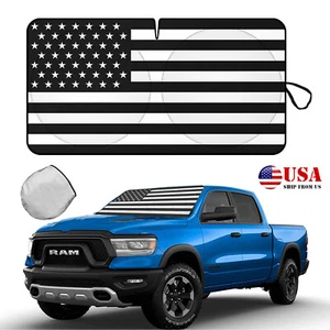 For Dodge Ram 1500 2500 Car Windshield Sun Shade US Flag UV Block Shield Cover - Picture 1 of 12