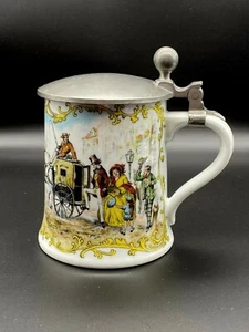 Vintage Crown AK Kaiser Lidded Beer Stein Tankard Mug Olden Days Scene - Picture 1 of 10