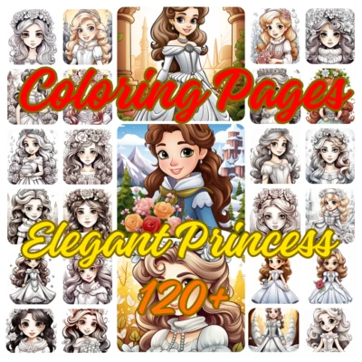 Elegant Princess Adult Coloring Book Pages – Beautiful Printable Coloring Sheets - Image 1 of 4