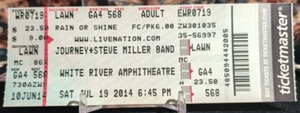 STEVE MILLER BAND & JOURNEY biglietto concerto completo stub 7/19/14, WHITE RIVER,WA  - Foto 1 di 2