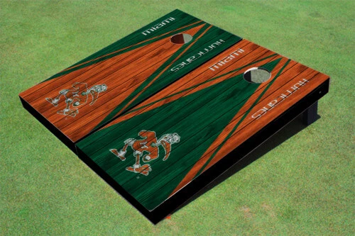 University Of Miami "Sebastian The Ibis" Alternating Wood Look Triangle Cornhole - Image 1 of 1
